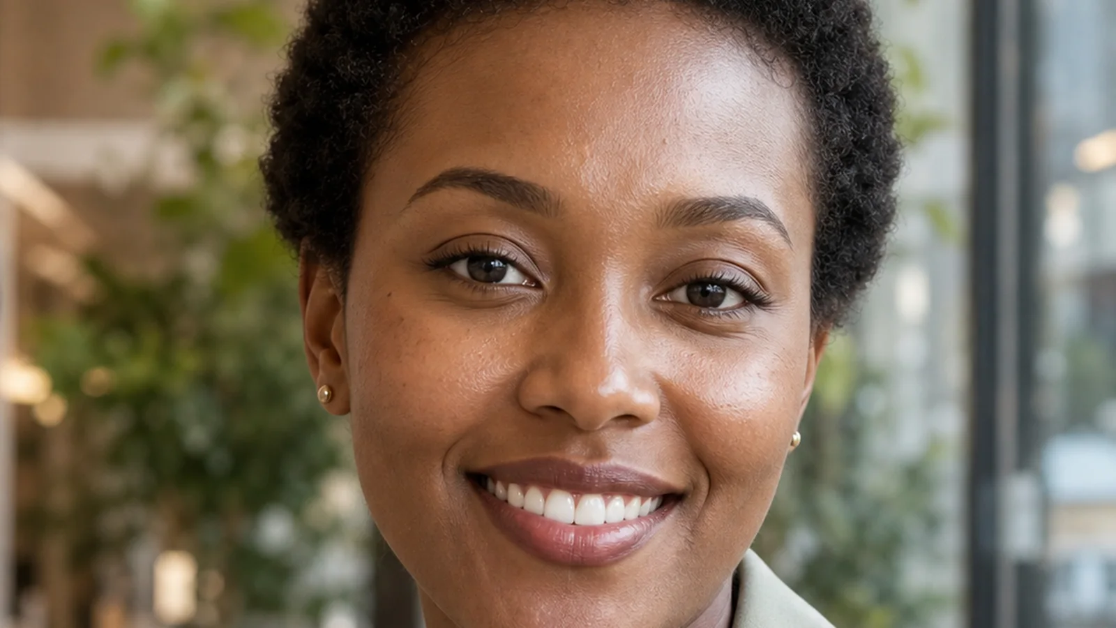 A woman smiling comfortably after recovery
